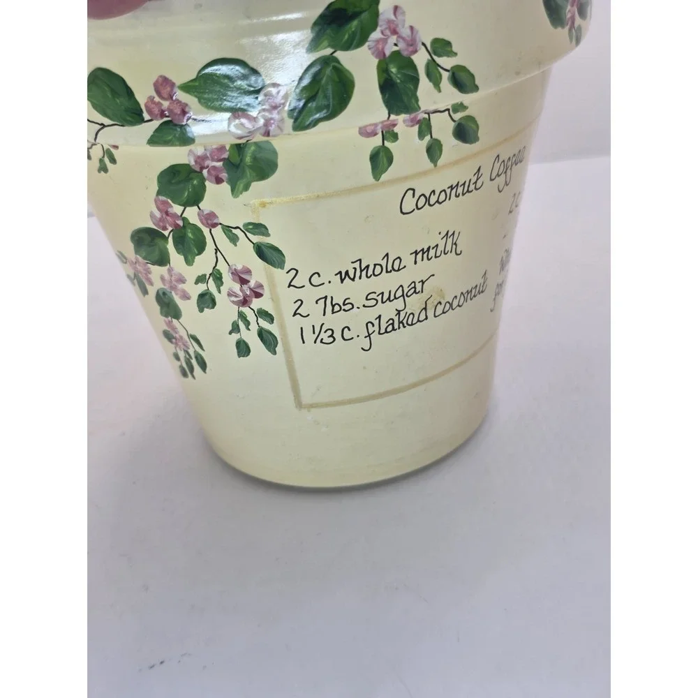 Ceramic Kitchen Utensil Holder Crock Coffee Recipe Hand Paint Planter Floral 6